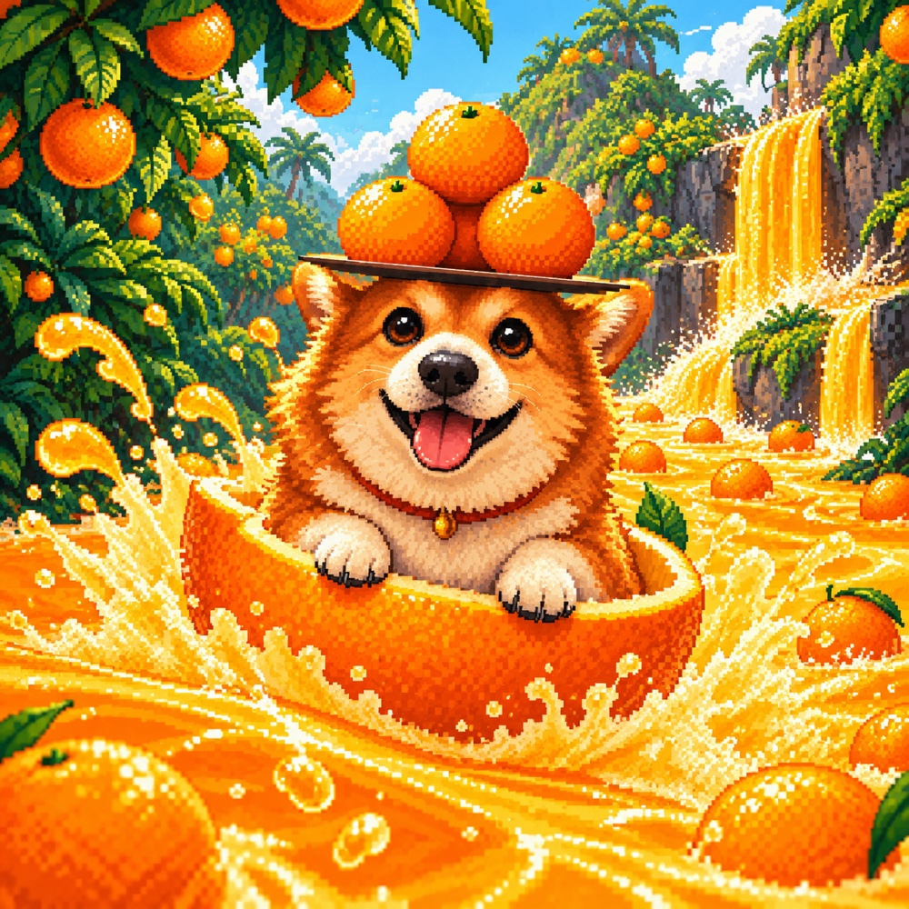 PULPUL sailing through a river of orange juice on an orange peel